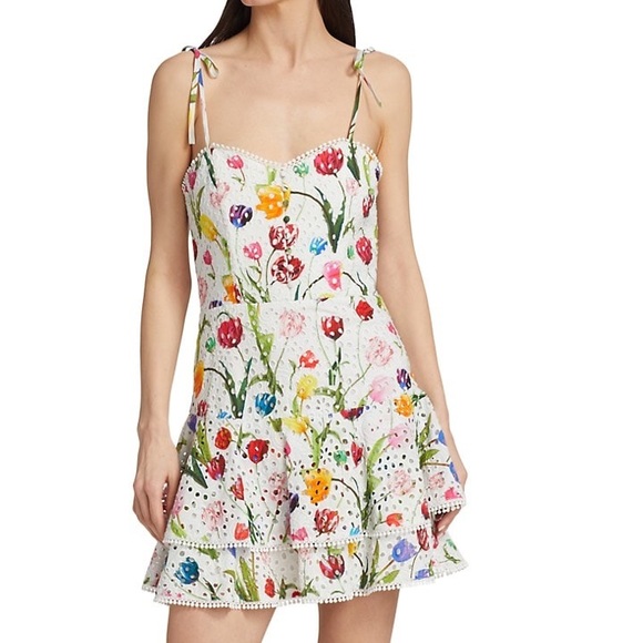 Alice + Olivia | Rosette Floral Eyelet Cotton Minidress | Kiss my Tulip - Picture 9 of 17